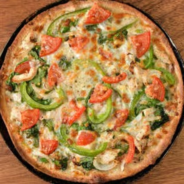 Chicken Spinach Alfredo Pizza.
