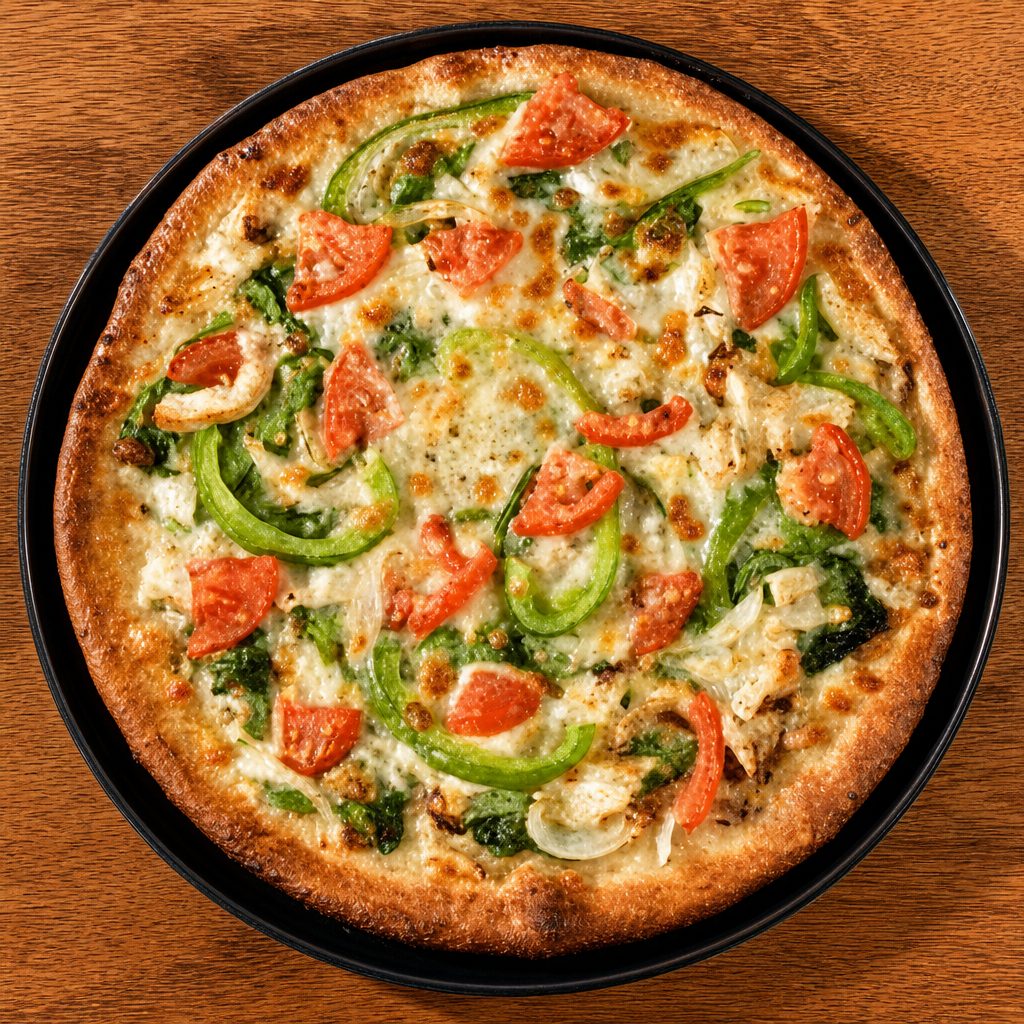 Chicken Spinach Alfredo Pizza.