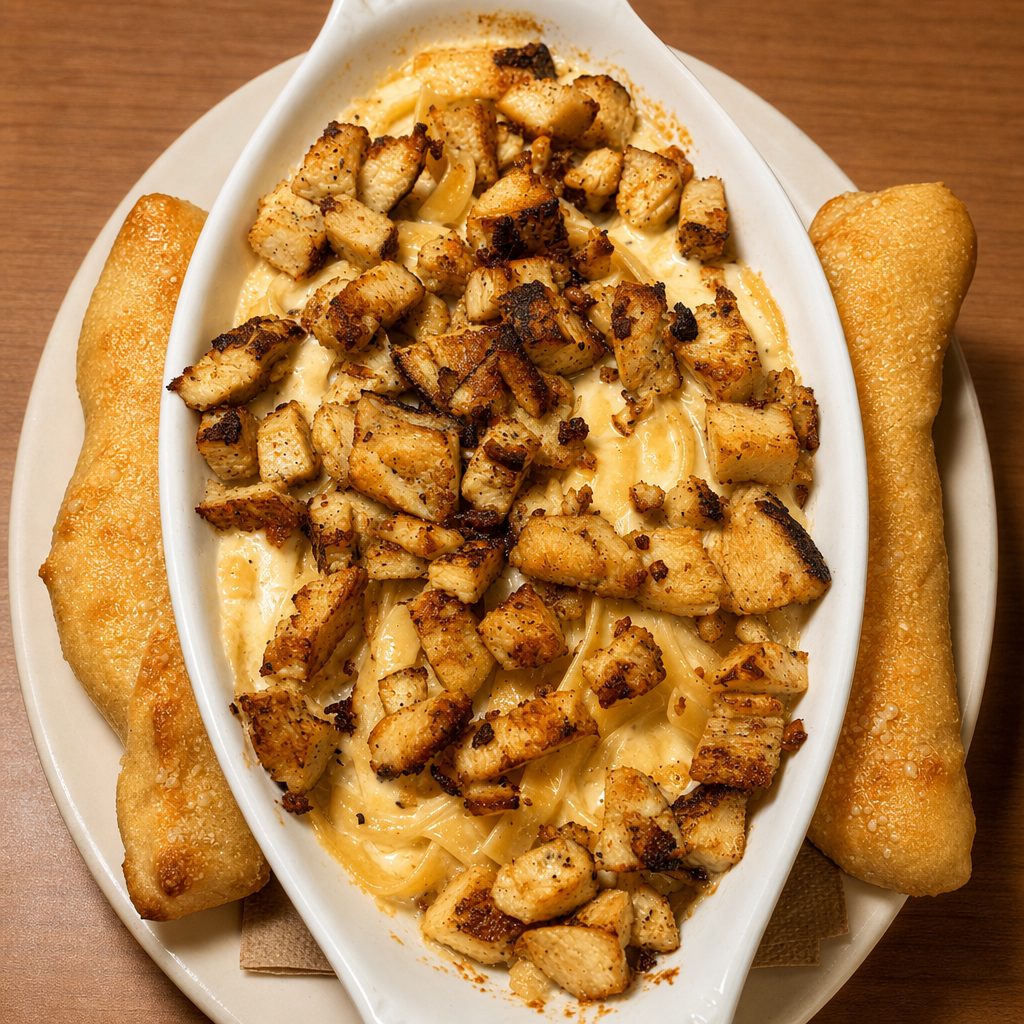 Blackened Chicken Alfredo Pasta.
